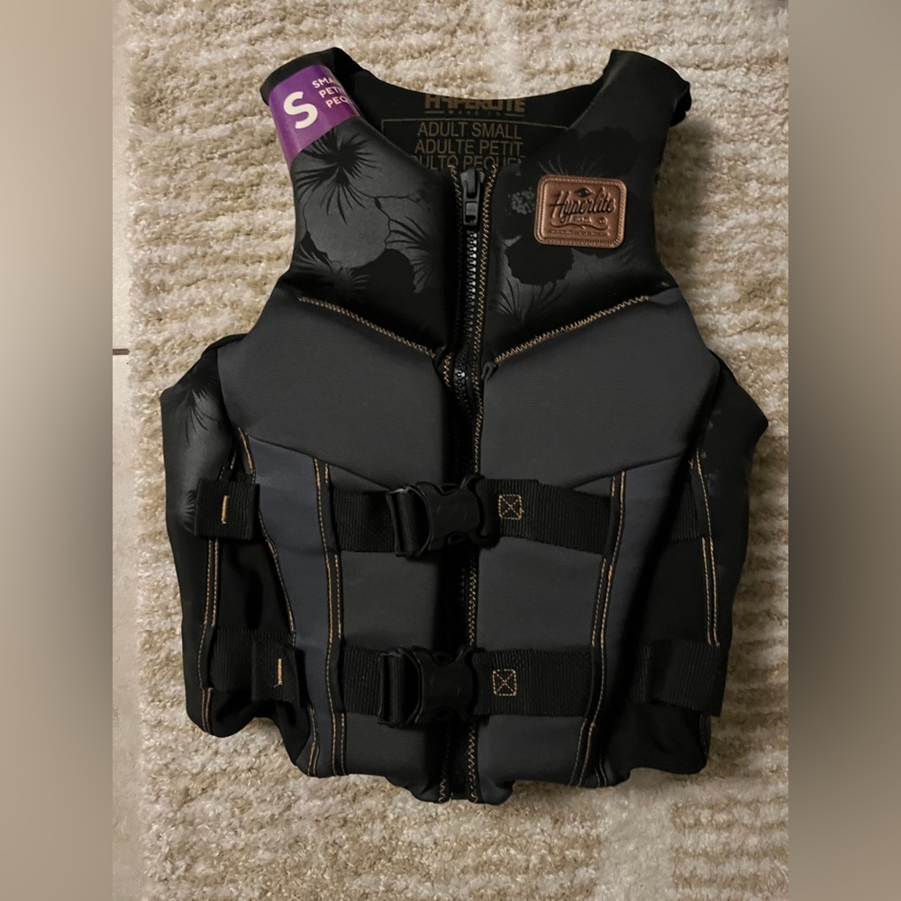 Brand new- Adult Small HyperLite Life Jacket- black with flower print